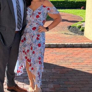 Bardot blue red floral off the shoulder dress Size 10 US